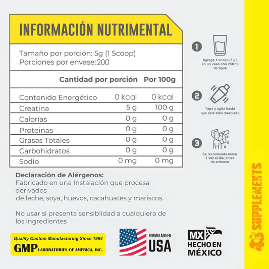 Creatina Monohidratada | 43 Supplements | 1 Kg (Bote)