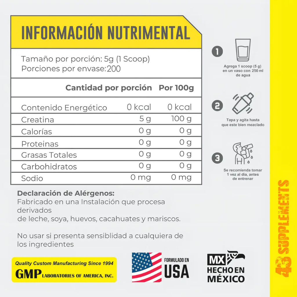 Creatina Monohidratada | 43 Supplements | 1 Kg