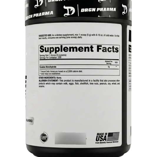 Creatina Monohidratada Dragon Pharma | 200 Servicios | Sin Sabor